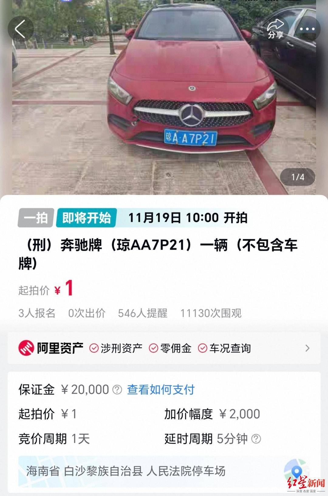 估价21万元奔驰车将被1元起拍：行驶里程不到1万公里<strong></p>
<p>银行个人理财</strong>，曾三次流拍，系涉刑资产